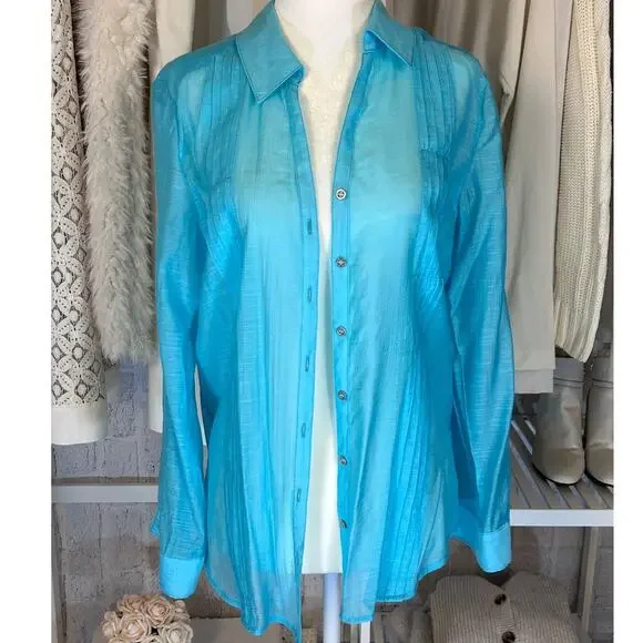 Chico's Women's Size 0 XS Turquoise Lightweight Sheer Blouse & Tank Set #0137 - Picture 3 of 9